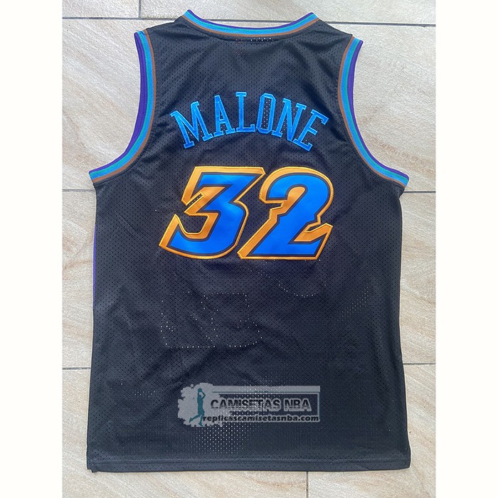 Camiseta Utah Jazz Karl Malone NO 32 Mitchell & Ness 1996-97 Negro
